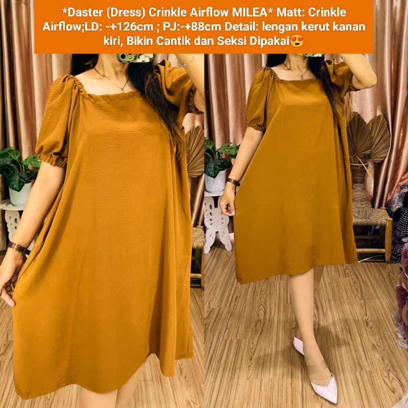 Daster Dress Crinkle Airflow Milea Lengan Balon / Dress Crinkle  / Daster Crinkle /  Dress Crinkle Murah / Daster Crinkle/Dress Crinkle Airflow / Daster Crinkle