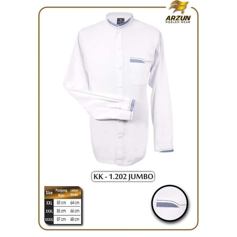 KEMEJA KOKO MODEREN ARZUN PREMIUM BIG SIZE / SIZE JUMBO PUTIH LENGAN PANJANG DAN LENGAN PENDEK TERBA