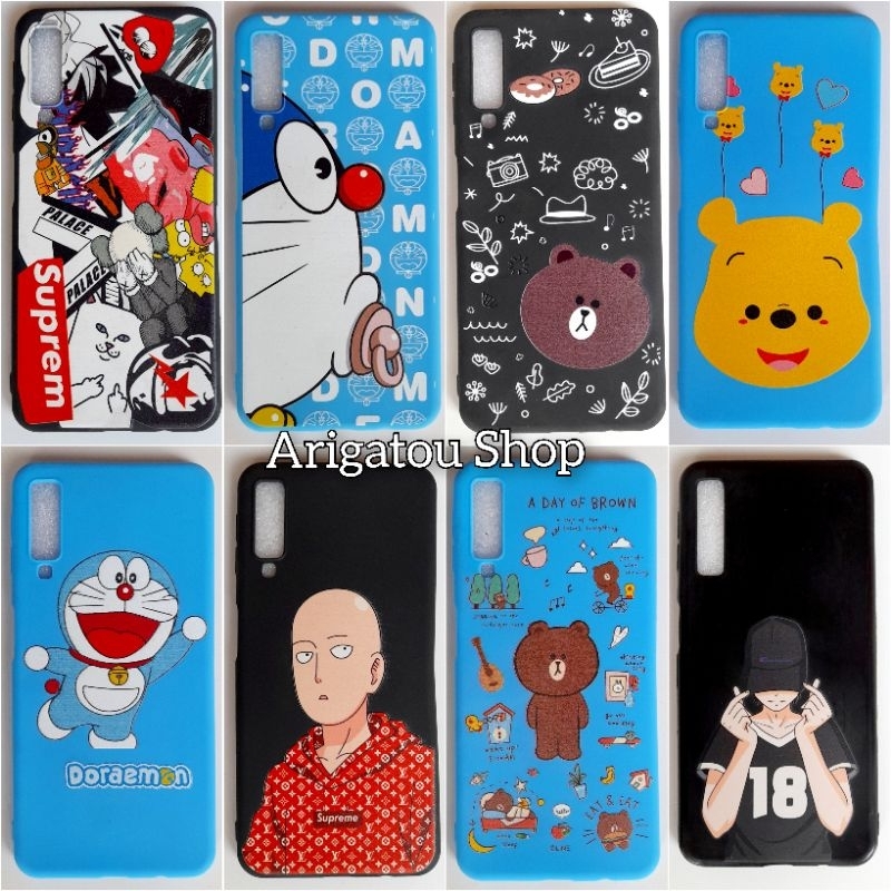 Samsung A7 2018 Case Softcase Karakter Gambar Doraemon Beruang Pooh Love Logo Brand Ternama