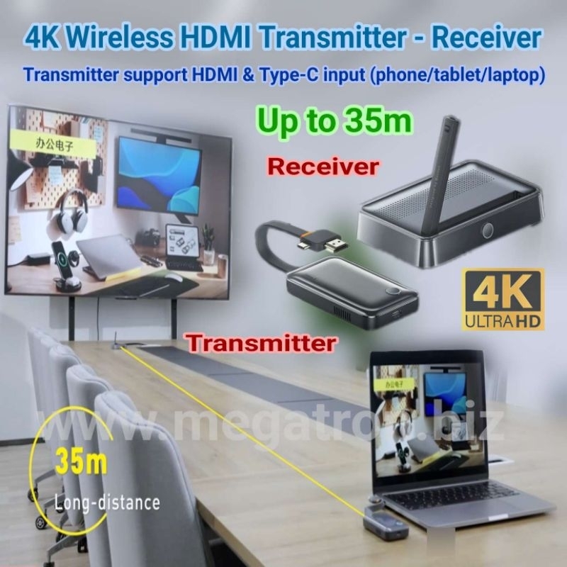 4K Wireless HDMI Transmitter & Receiver - up to 35m - plug & play - Support USB Type-C/Thunderbolt 3 input
