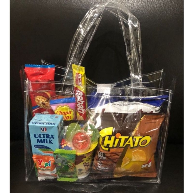 

tas hampers mika transparant tebal 0.25/tas ultah full mika uk 25x20x15 cm