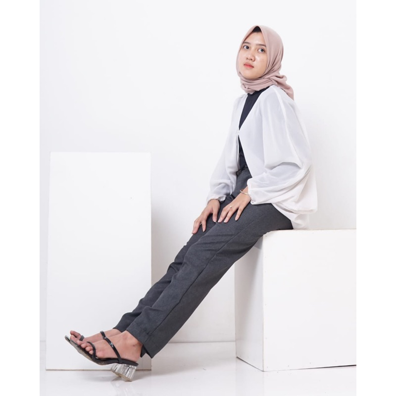 FLAMENTIS - Celana Bahan Formal Wanita Slimfit Premium (Abu Tua)