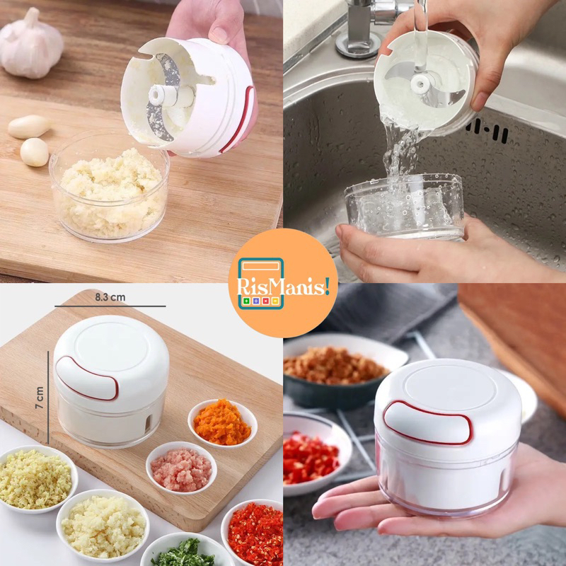 MANUAL PULLING MINCER - Blender Mini Tali Penarik Manual 170 ml Penggiling Daging Pencincang Bumbu Dapur Giling Bawang Putih Tanpa Listrik Chopper Daun Bawang Kacang Shredder Sayuran Toples Mixer Kualitas Food Grade Juicer Buah Bahan Masakan