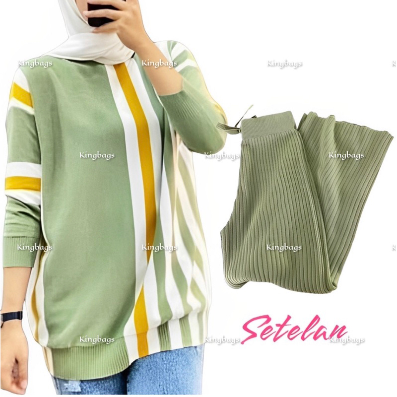 Kalista Set kulot Setelan Rajut Strip