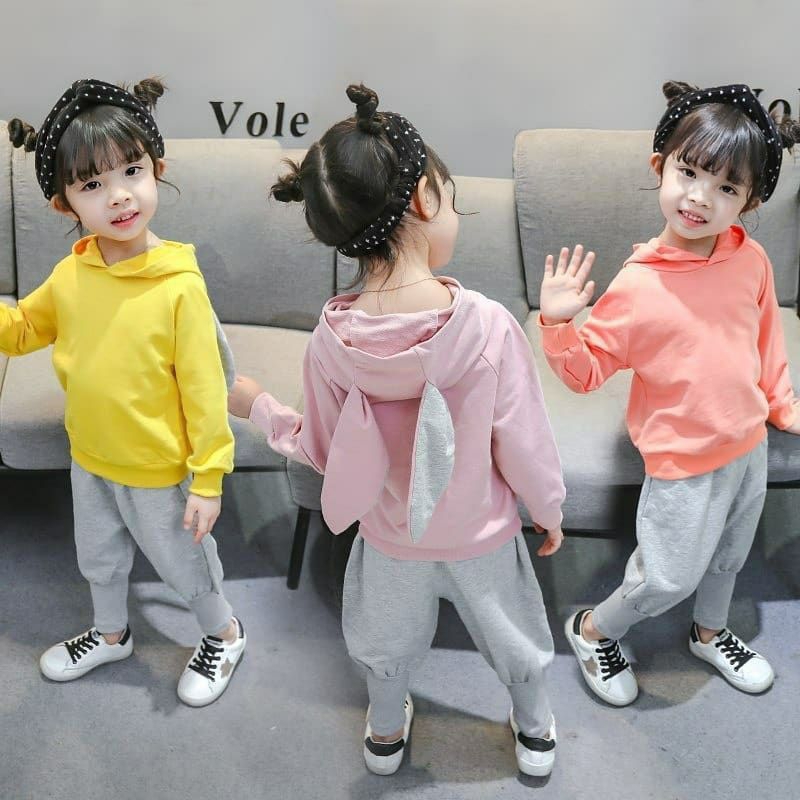 setelan kupluk kelinci import / setelan celana balon / set anak jogger 1-4 thn