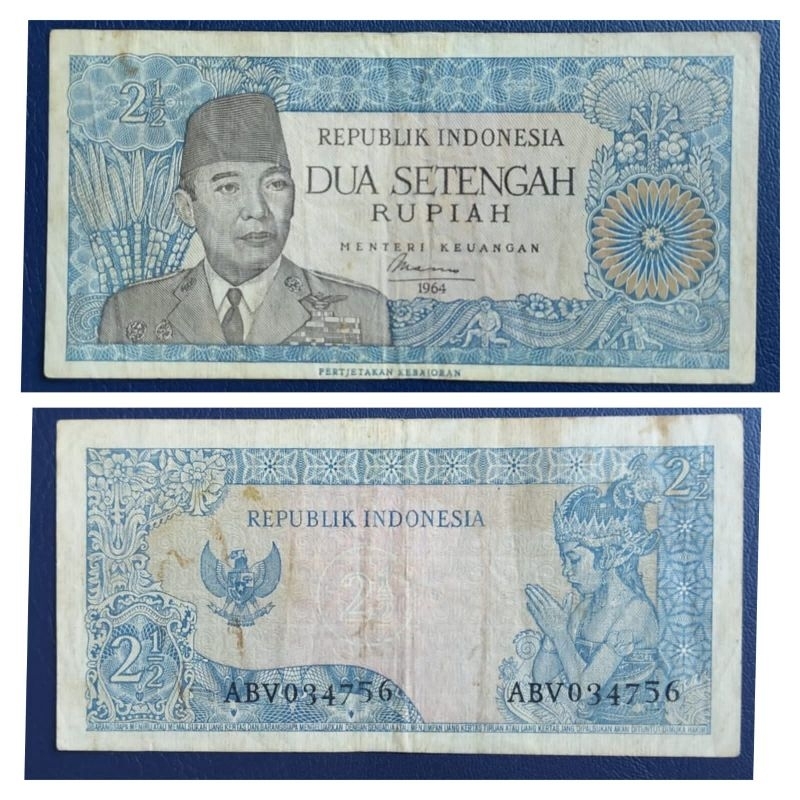Uang Kuno Indonesia Soekarno Sukarno 2,5 Rupiah Tahun 1964 Kondisi AXF -XF Bagus Original 100%
