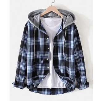 Kemeja Flanel Bertudung Hoodie - Kemeja Casual Hoodie Pria Wanita - Kemeja Flanel Kasual Hoodie
