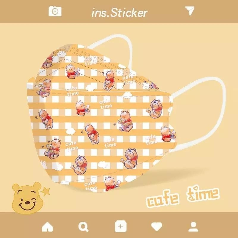 10PCS MASKER DEWASA KF94 MOTIF WINNIE THE POOH DISNEY BEAR COKLAT HONEY BEAR BERUANG LUCU IMUT CUTE