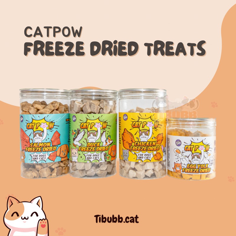 CATPOW Freeze Dried Pet Snack for Dogs &amp; Cats  / RAW FOOD /  (Snack Kering &amp; Sehat Freeze Dried untuk Anjing dan Kucing) Varian Ayam / Chicken , Bebek / Duck , Salmon , Telur / Egg Yolk , Beef Liver / Hati Sapi , Chicken Catnip , COD Fish