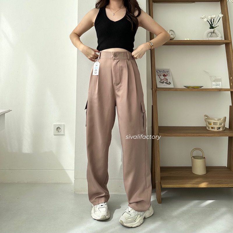 SIVALI Zoya Cargo Pants - Highwaist Loose Cargo - Celana Kargo Wanita - Baggy Pants