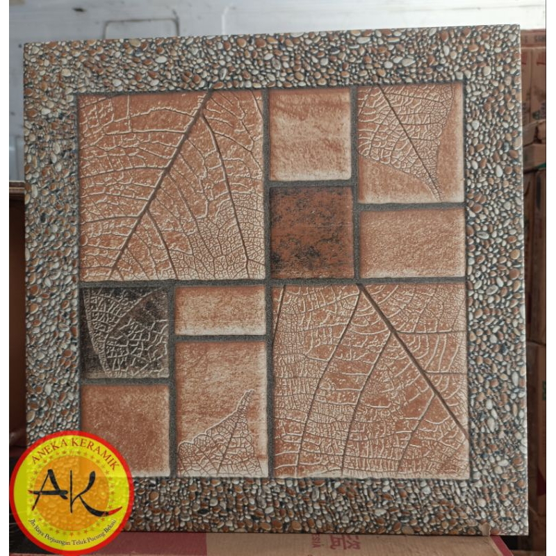 Keramik Lantai Kasar Teras Garasi Dinding Motif Batu Alam Timbul 40x40 Platina Brown