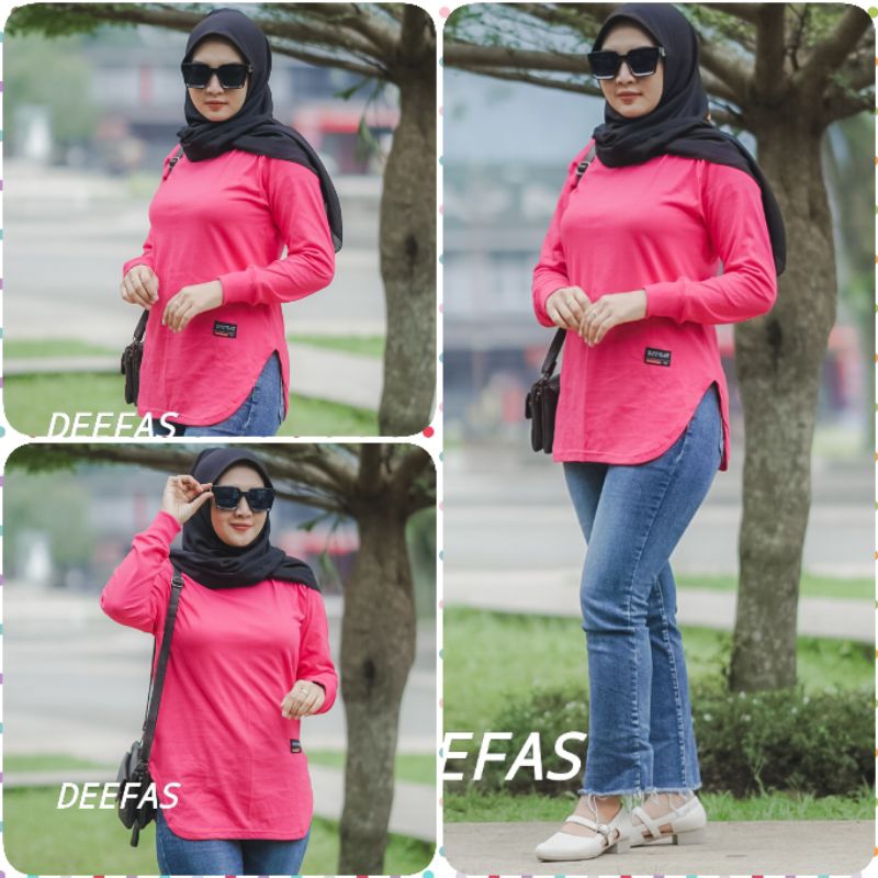 OVAL 01√ Baju Kaos Wanita Lengan Panjang Pakai Rib Belah Pinggir KAOS ATASAN WANITA MODEL OVAL LENGAN PANJANG PAKAI RIB BAHAN KATUN KOMBET 20S