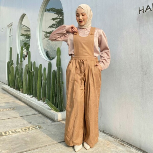 Overall Jumpsuit Panjang Wanita Linen Adem Terbaru