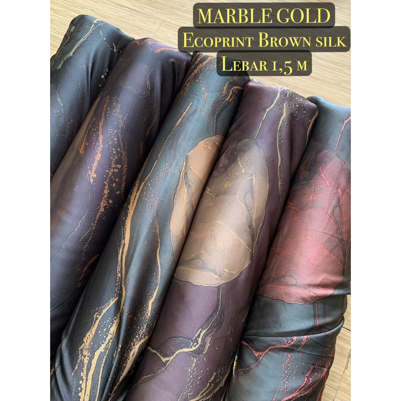 kain marni silk ecoprint brown| motif MARBEL