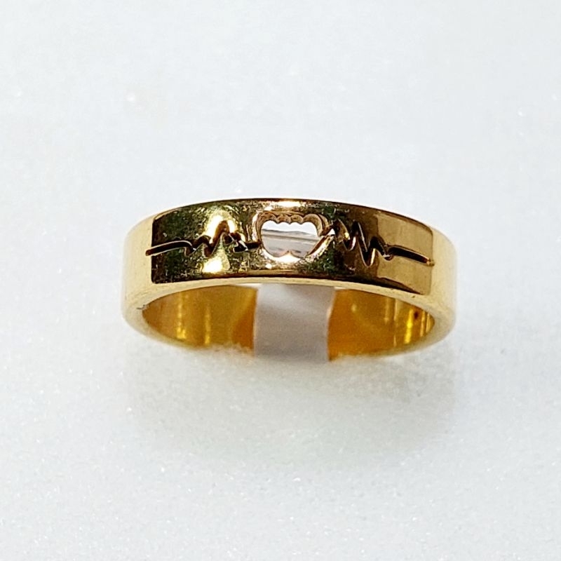 Cincin Titanium Motif Elektrokardiogram Silver dan Gold | Cincin Pria &amp; Wanita