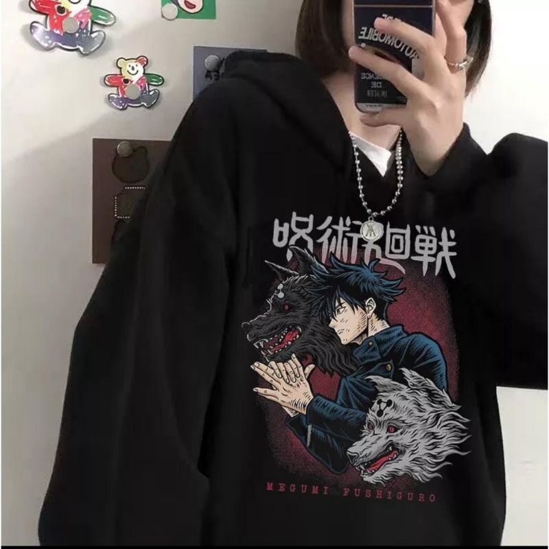 SWEATER HOODIE ANIME FUSHIGURO MEGUMI JUJUTSU KAISEN SWEATER HOODIE JUMPER UNISEX PRIA WANITA BAHAN 