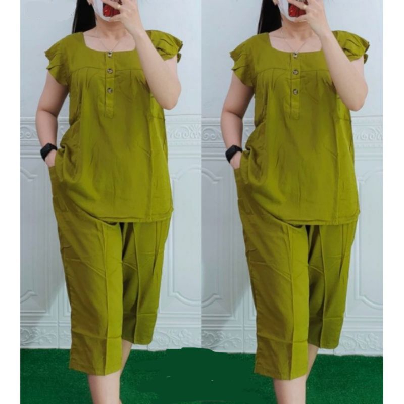 SETELAN BANGKOK WANITA // SETELAN RAYON 7/8 KANCING DEPAN BUSUI  // baju tidur // piyama