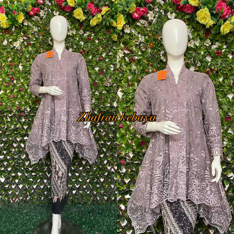 Kebaya Brukat Modern kartini kutubaru Bahan Tulle Premium (Twk)