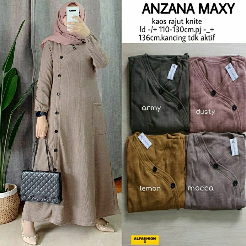 Anzana Maxy, GAMIS WANITA MUSLIM CANTIK MODIS BAHAN KAOS RAJUT KNITE IMPORT FIT XXL LD 110-130 TERMURAH TERLARIS OOTD KEKINIAN