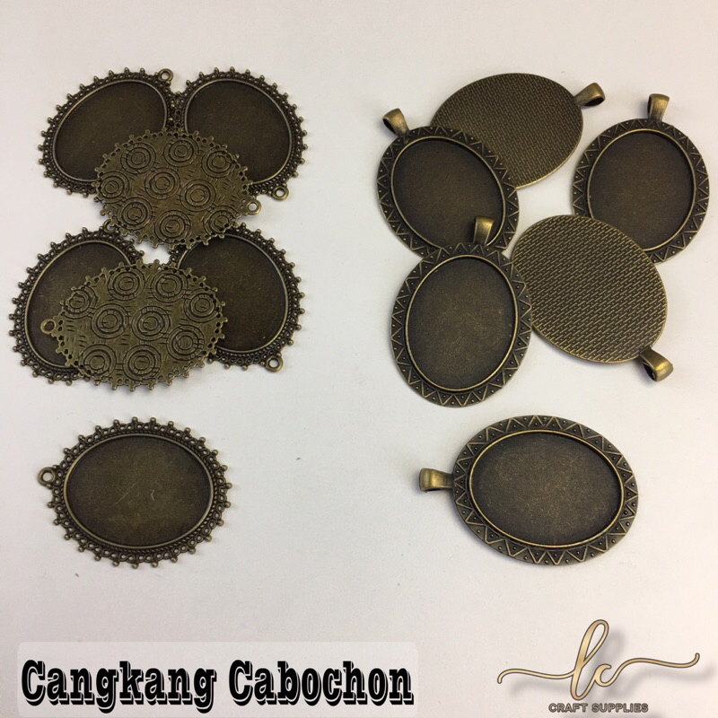 Cangkang Cabochon Oval Lonjong Vintage Gerigi Besar / Frame Liontin Oval / Cameo Sulam Kalung Frame 