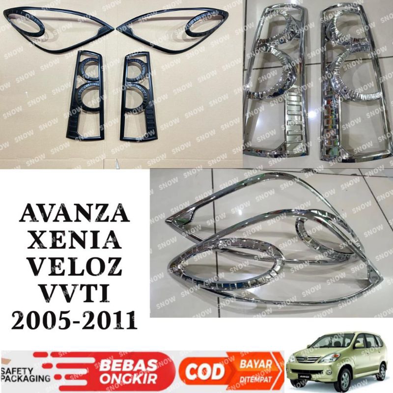 Paket Garnish Lampu Depan Belakang Avanza Xenia Veloz 2005 2007 2008 2010 2011 Hitam Chrome