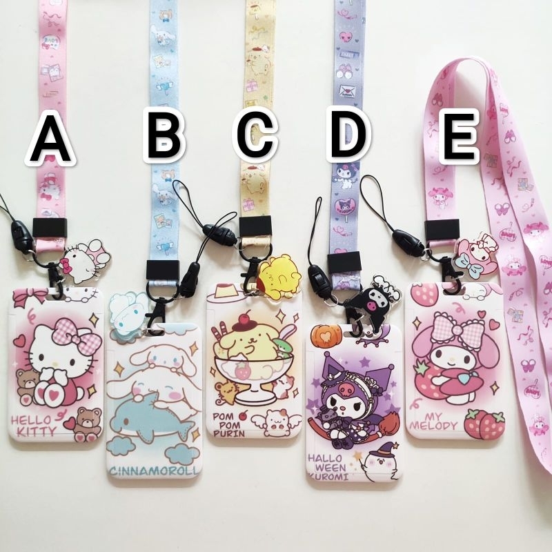 

Sanrio ID Card Holder Lanyard 1 Hello Kitty Cinnamoroll Pompompurin Kuromi My Melody Name Tag Gantungan Kalung Wadah Kartu Nama