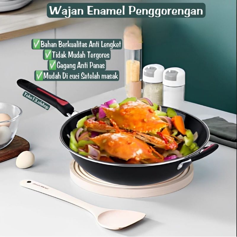 WAJAN GAGANG ENAMEL 32 CM /PANCI WAJAN ANTI LENGKET⭐Toko13.olshop⭐