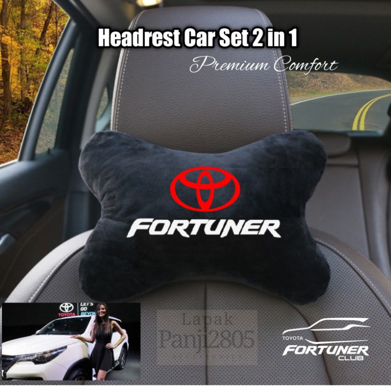 Bantal Mobil Fortuner Headrest Sandaran Leher Kepala Carset 2 in 1 Car Pillow Premium
