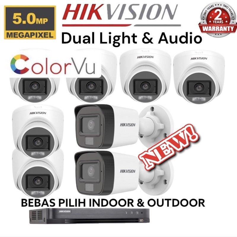 paket camera cctv 8 kamera hikvision 5mp dual light colorvu + audio build built in mic 3TB Tanpa kabel
