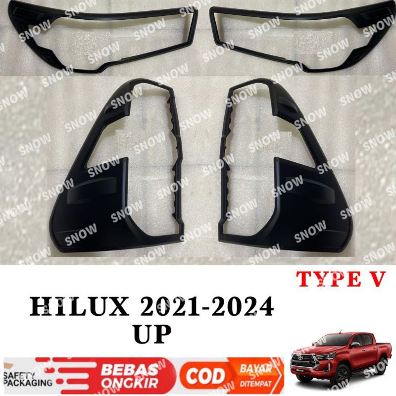 Paket Garnish Lampu Depan Belakang All New Hilux 2020 2021 2022 2023 2024 TIPE G V Hitam