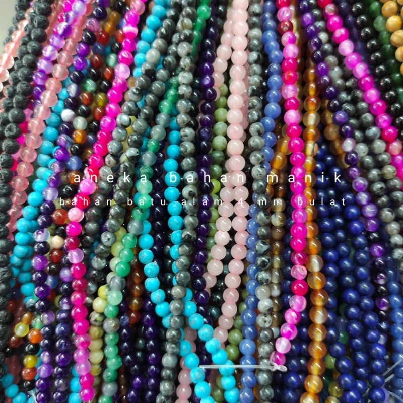 Manik Rencengan Batu Alam 4mm Bulat