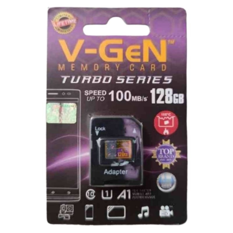 Memori Micro Sd V-Gen 128 GB + Adapter Memory Card 128gb + Adaptor Class 10 Turbo Vgen Original Mmc 
