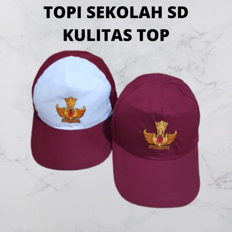 Topi SD Merah Putih,Topi SD merah merah SMP biru Putih_BORDIR TUTWURI