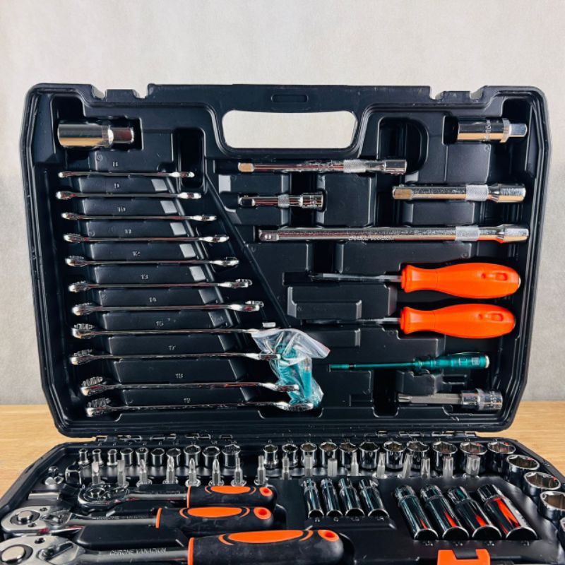 Kunci ring pas set socket shock sok L bintang obeng toolkit GTOOLS Eropa GT200 121pc rachet wrench f