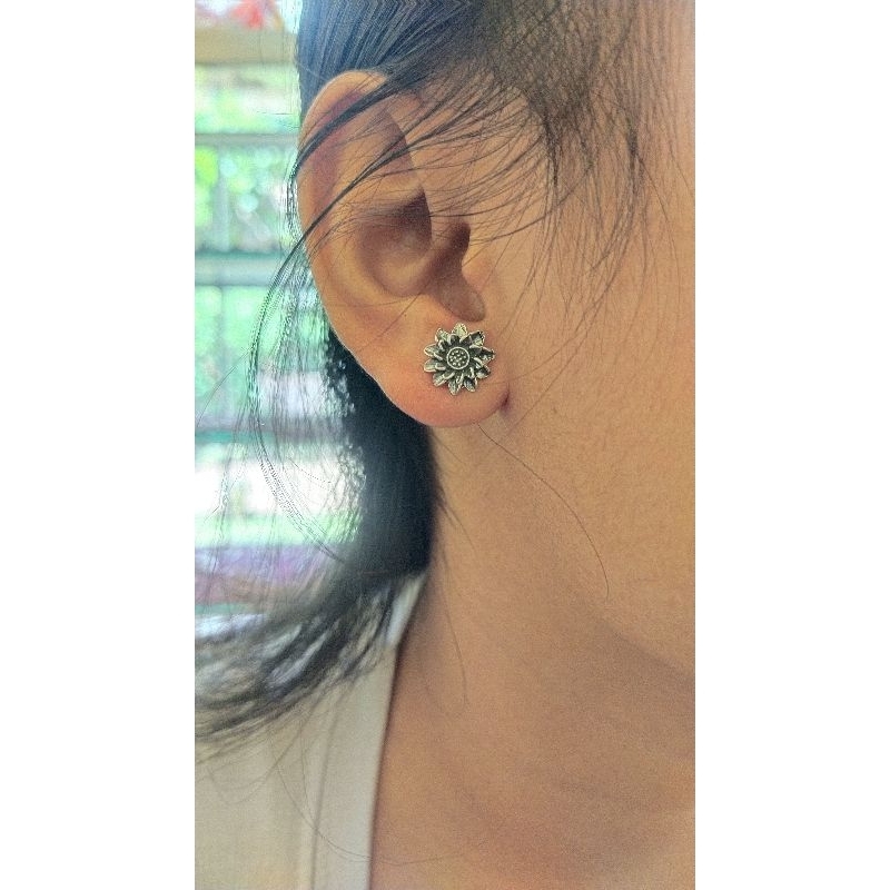 Anting Earring Perak Silver Bali Asli 925 giwang stud tusuk bunga jepun kamboja sun flower rose mawa