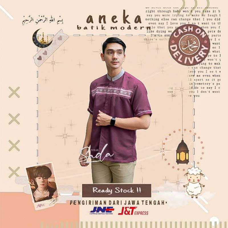 ATASAN BAJU MUSLIM PRIA COWOK BAJU KOKO BORDIR LENGAN PENDEK LEBARAN IDUL FITRI SERAGAM HADROH WARNA