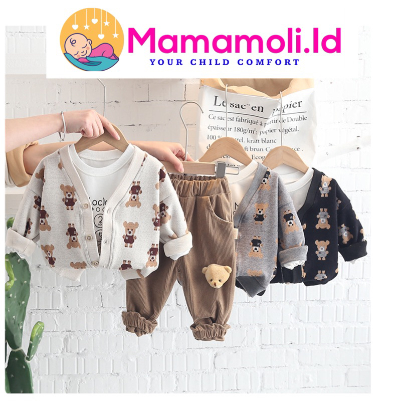 Baju Setelan Anak Laki Laki Cowok 1 2 3 Tahun  3 IN 1 ( Kemeja, Celana Panjang Rompi/ Vest ) / Baju Lebaran Anak / Baju Jalan Anak / Baju Casual Anak Import Quality / Sandal Sepatu Kaos Kaki Anak Laki Laki cowok / Celana Anak /Atasan Baju Anak/Sweater