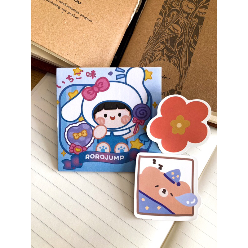 

sticky notes set paket dengan stiker motif chibi girl kelinci lucu imut aesthetic estetik isi 20 lembar cozystuffid