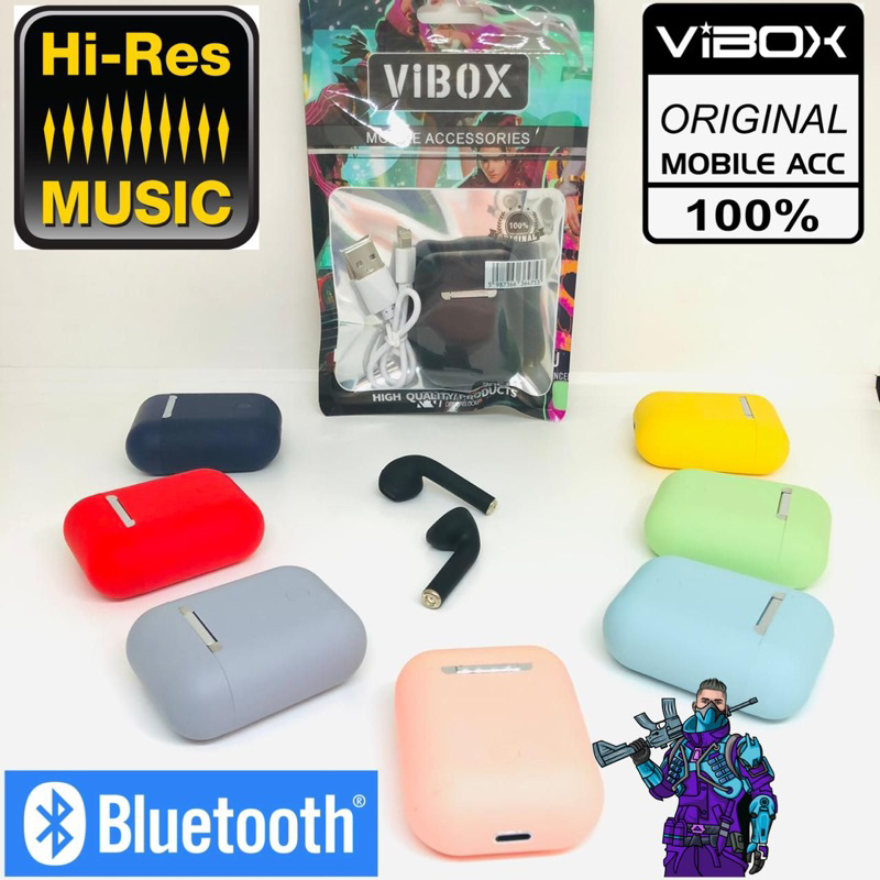 Vibox i12 BT macaron Warna TWS Bluetooth 5.0 Earphone Earbud Olahraga Wireless Earphones Nirkabel Headset With Mic Promo Sen