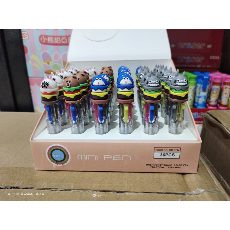 

pen mekanik 4 warna kepala karet burger doraemon satuan