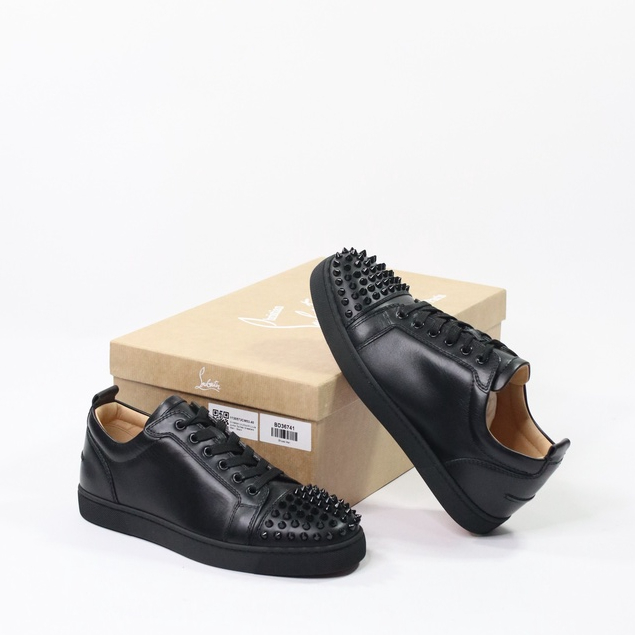 CHRISTIAN LOUBOUTIN JUNIOR SPIKES DARK BLUE SUEDE SHOES