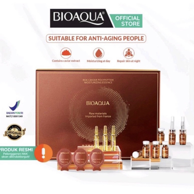 (BPOM) BIOAQUA Roe Caviar Polypeptid Moisturizing Essence Set