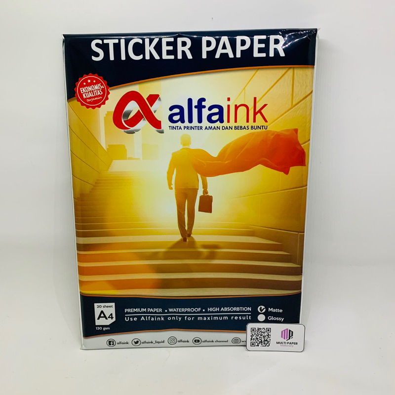 

Kertas Sticker Foto (Layer Belakang polos) Brand Alfa ink 130 GSM Matte & Glossy A4 Isi 20 Sheet