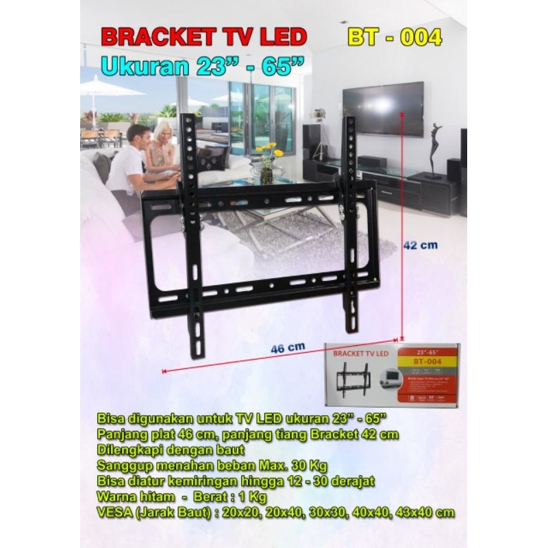 Bracket TV 65 inch dari 23 inch BT004 + Waterpass