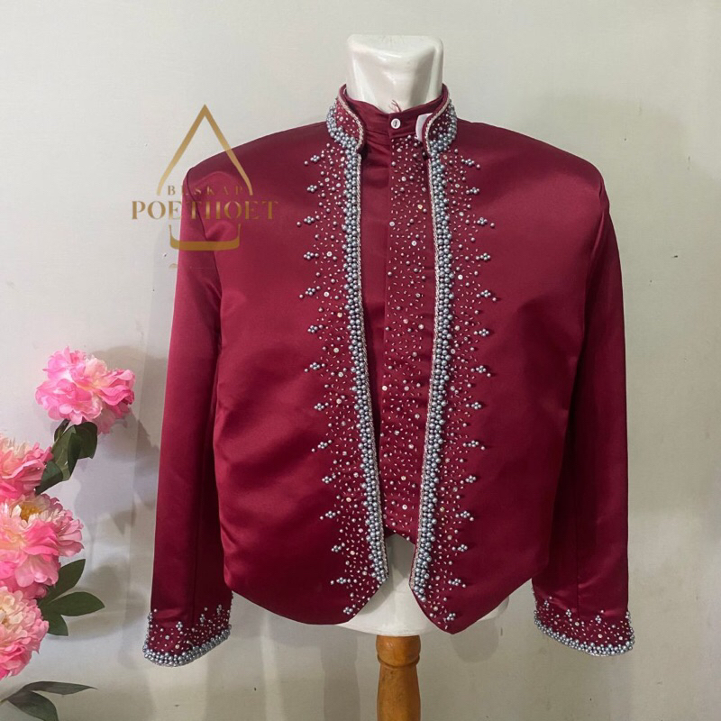 Beskap Jawa solo hewes Merah maroon payet silver