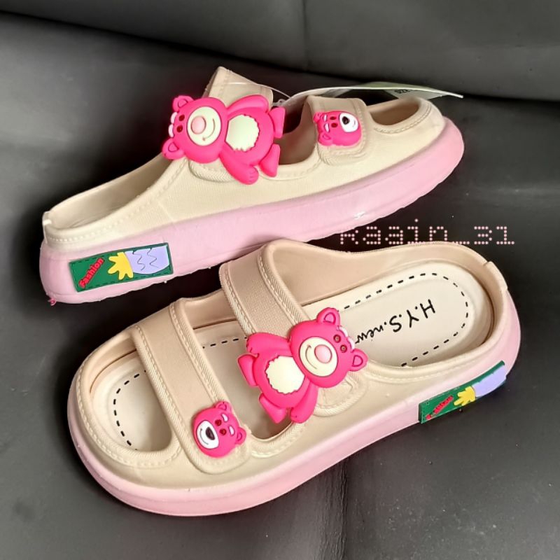 Sandal anak perempuan HYS Original Ban 2 size 24-29 Sandal import anak wanita Sendal trendy Selop doble ban Cute motif Lotso bear