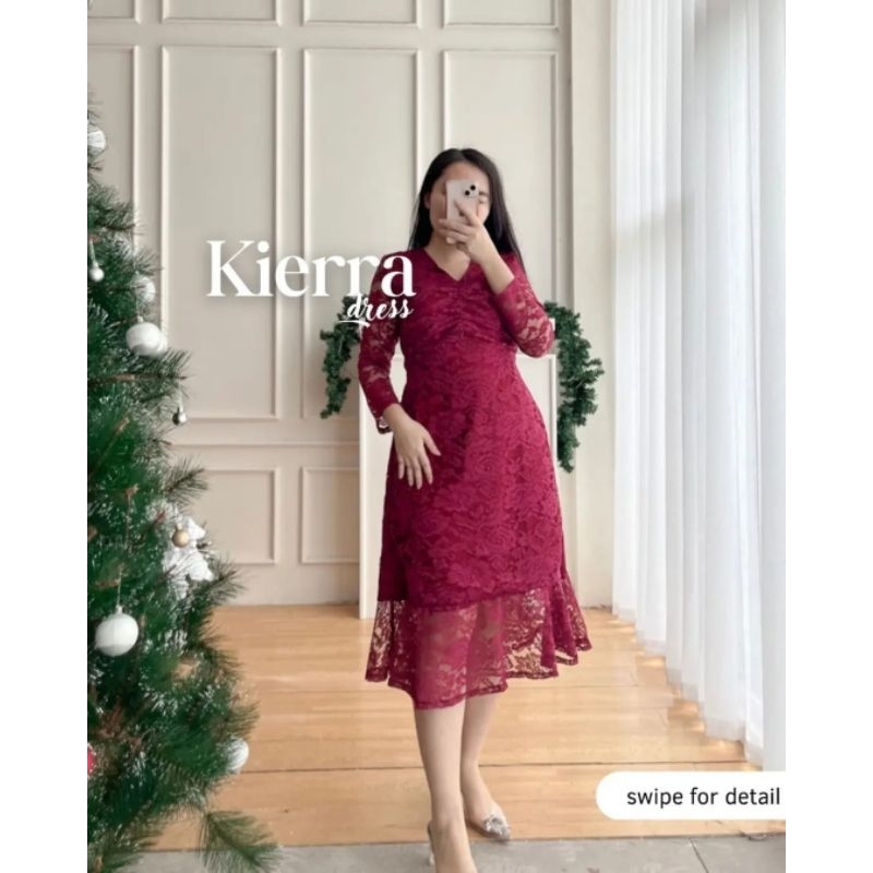 Kierra brokat dress - puff sleeve dress - gaun pesta - baju pesta - brokat dress - dress natal