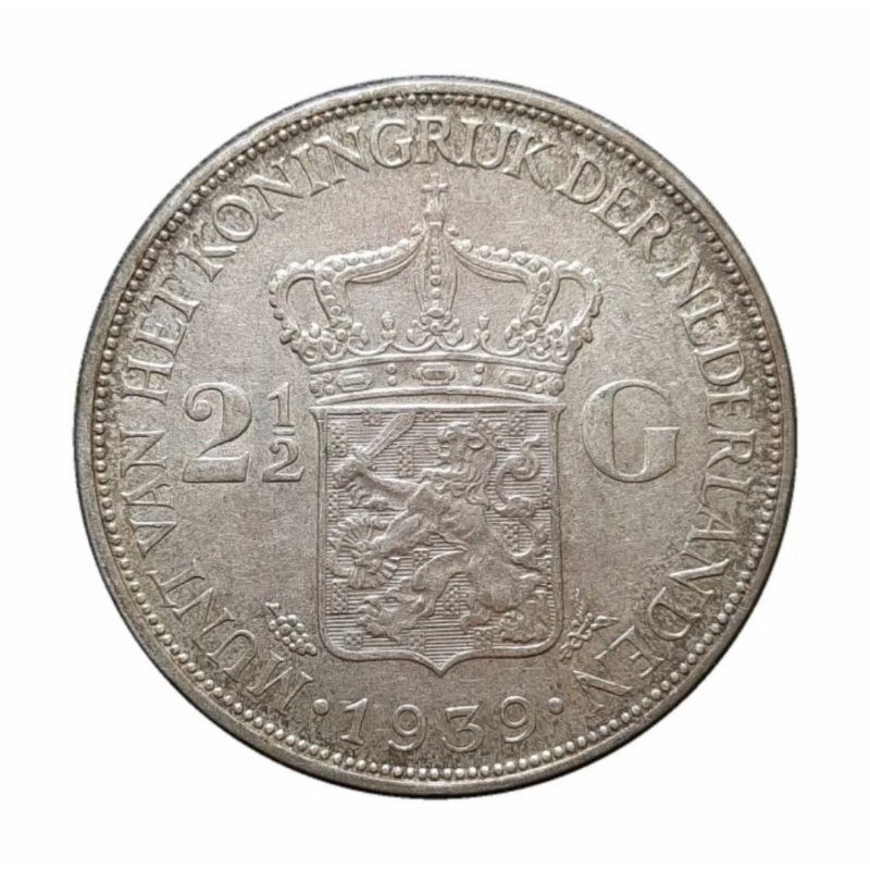 KOIN KUNO PERAK 2 1/2 GULDEN WILHELMINA TH 1939