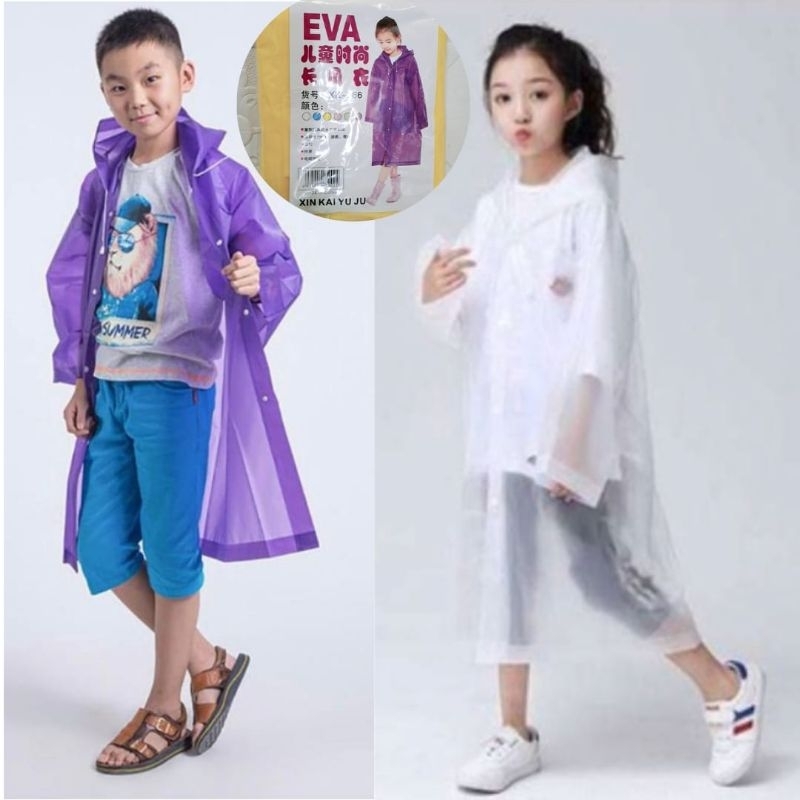 Jas hujan anak hoodie ponco lengan panjang polos jas hujan korea