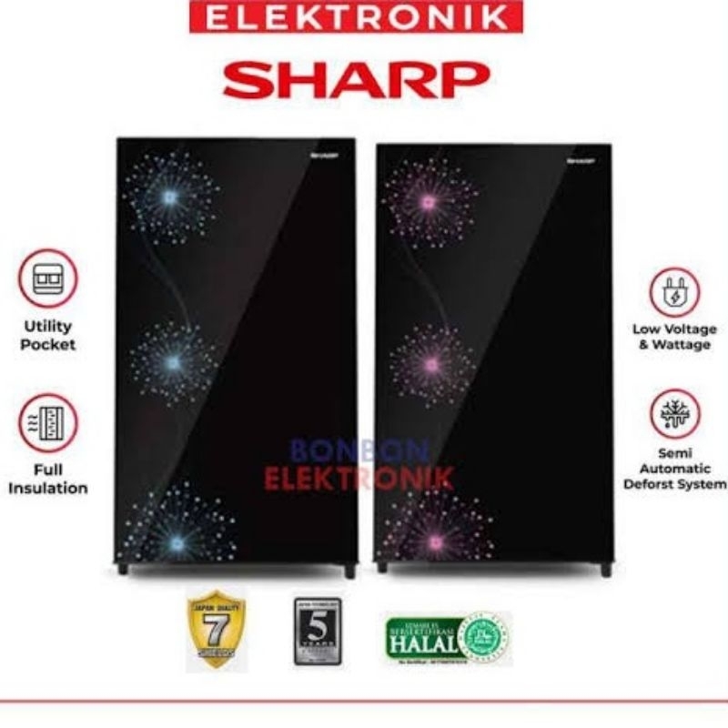 KULKAS SHARP SJX 187 SJX187 WARNA BIRU HITAM SINGLE ONE DOOR SATU PINTU TEMPERED GLASS RACK TRAY RAK